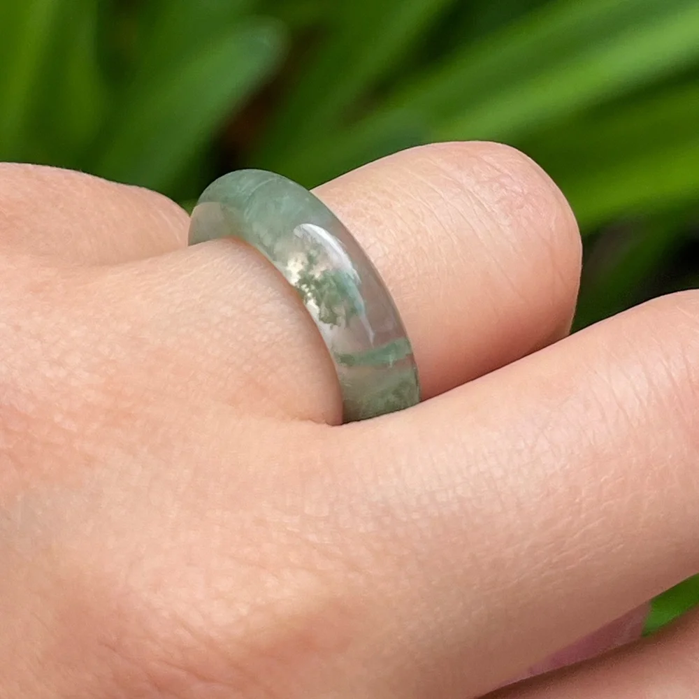 SIZE 6.75 Natural Moss Agate Band‎ Ring 0085
